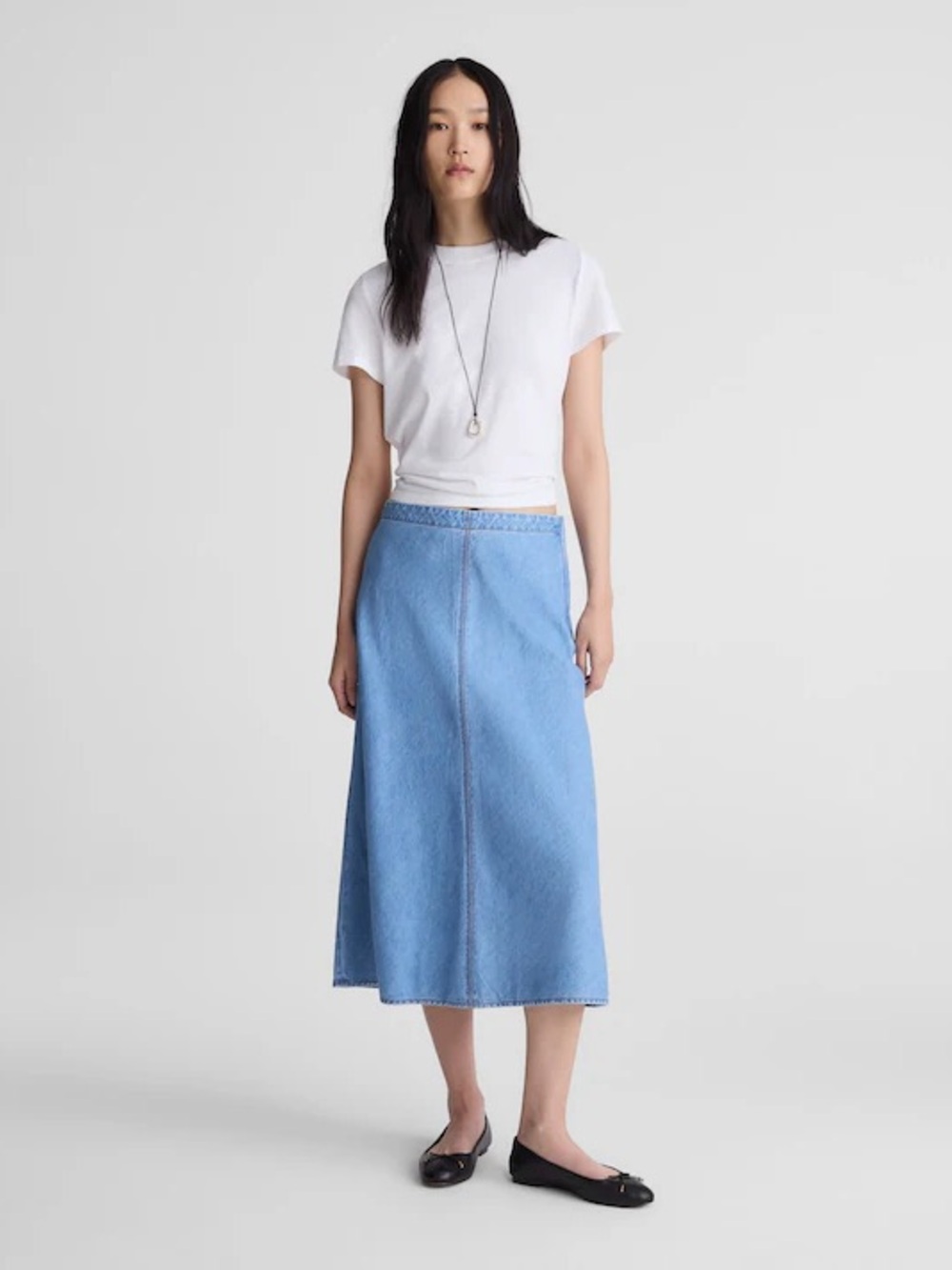 Madewell Size 32 Light Wash Denim A-Line Midi Jean Skirt